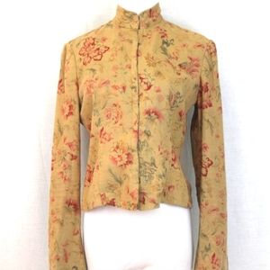 Ralph Lauren Vintage Chinese Peony Print Linen Mandarin Jacket S Vintage 1989